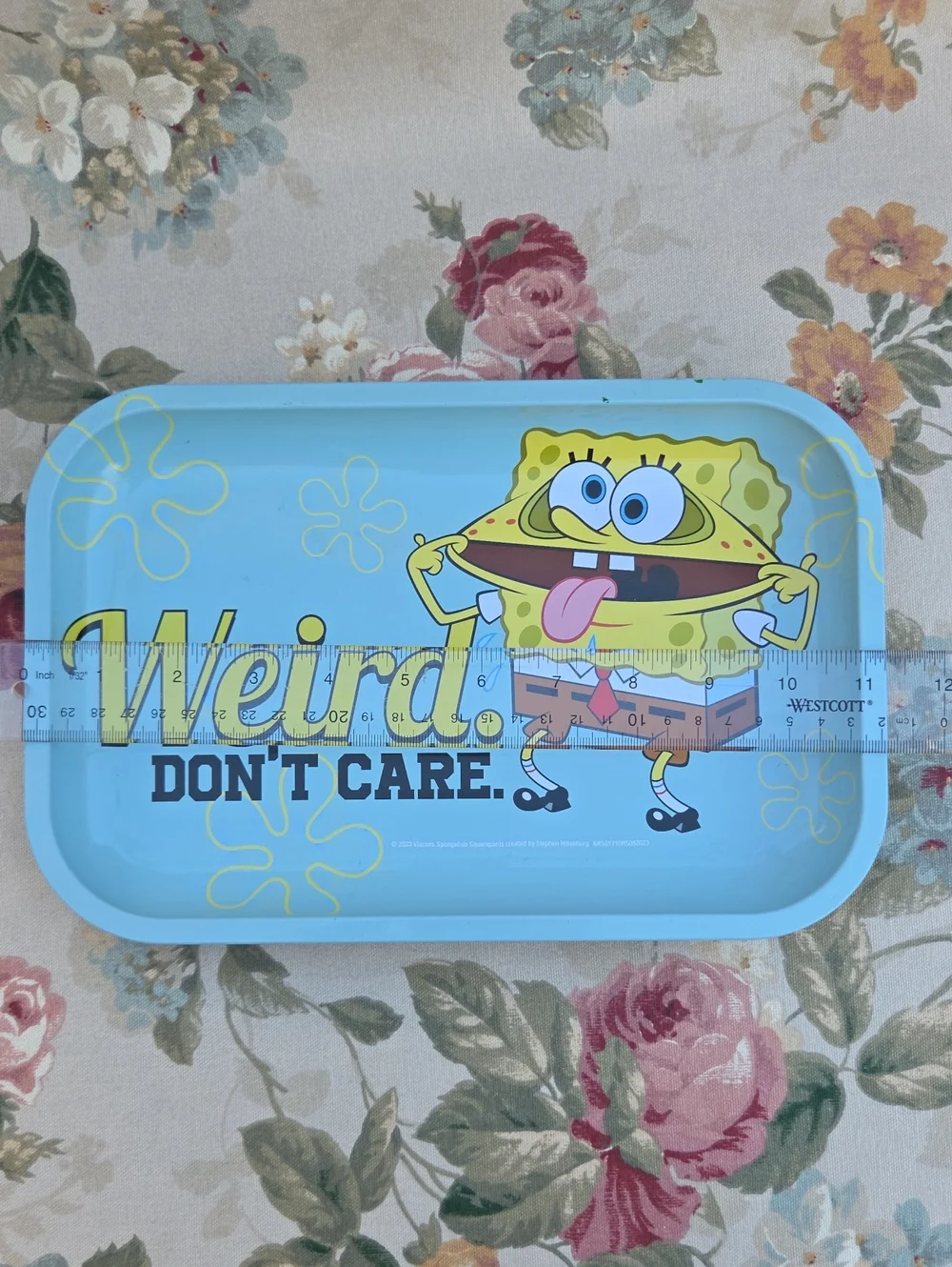 Sponge Bob 'Weird Don't Care' Light Blue Serving Meral Tray 11.5